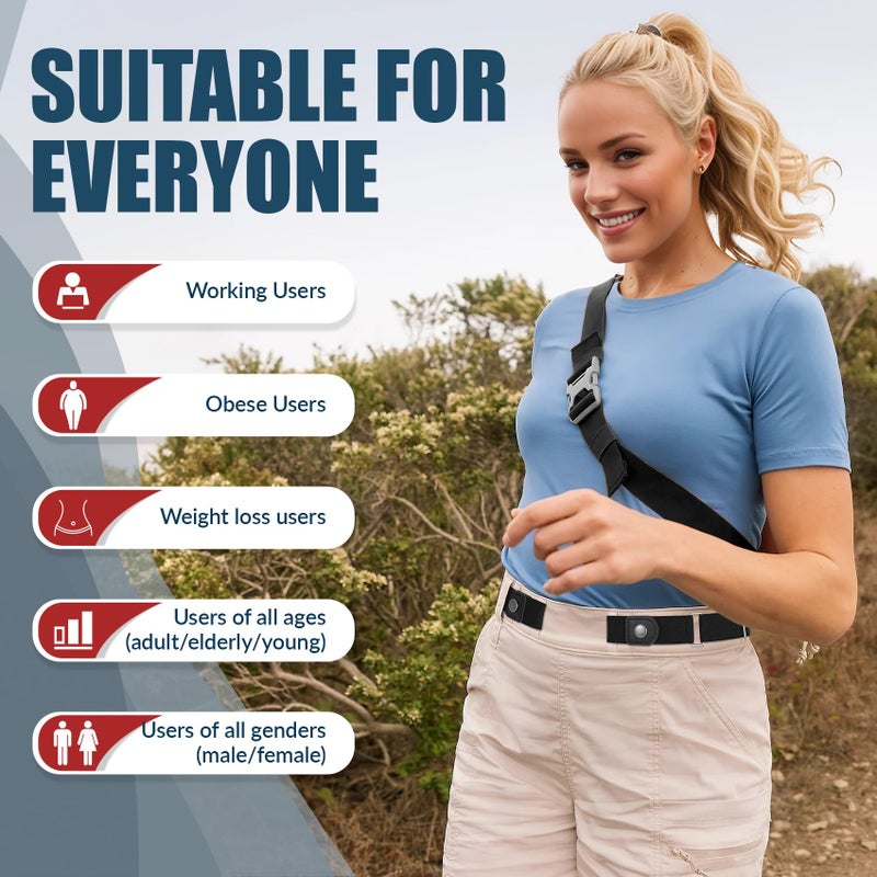 WERFORU 4 Pieces No Buckle Invisible Stretch Belt Buckle-Free Elastic Belt for Women and Men (03-black+coffee+blue+white, Suit for waist size 35-53 Inches) - Image 2